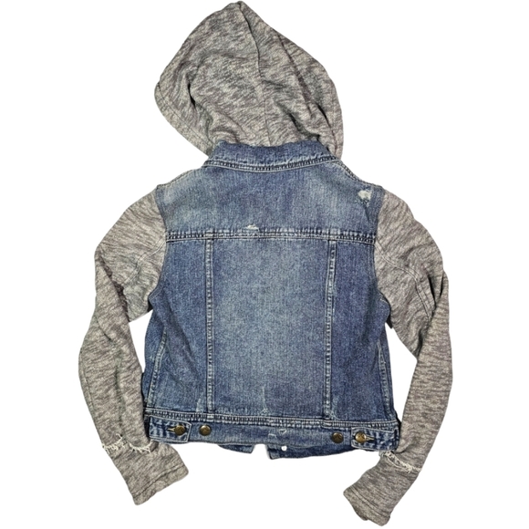 Free People Sweater Hooded Jean Jacket Size Small Blue Grey - Picture 2 of 3